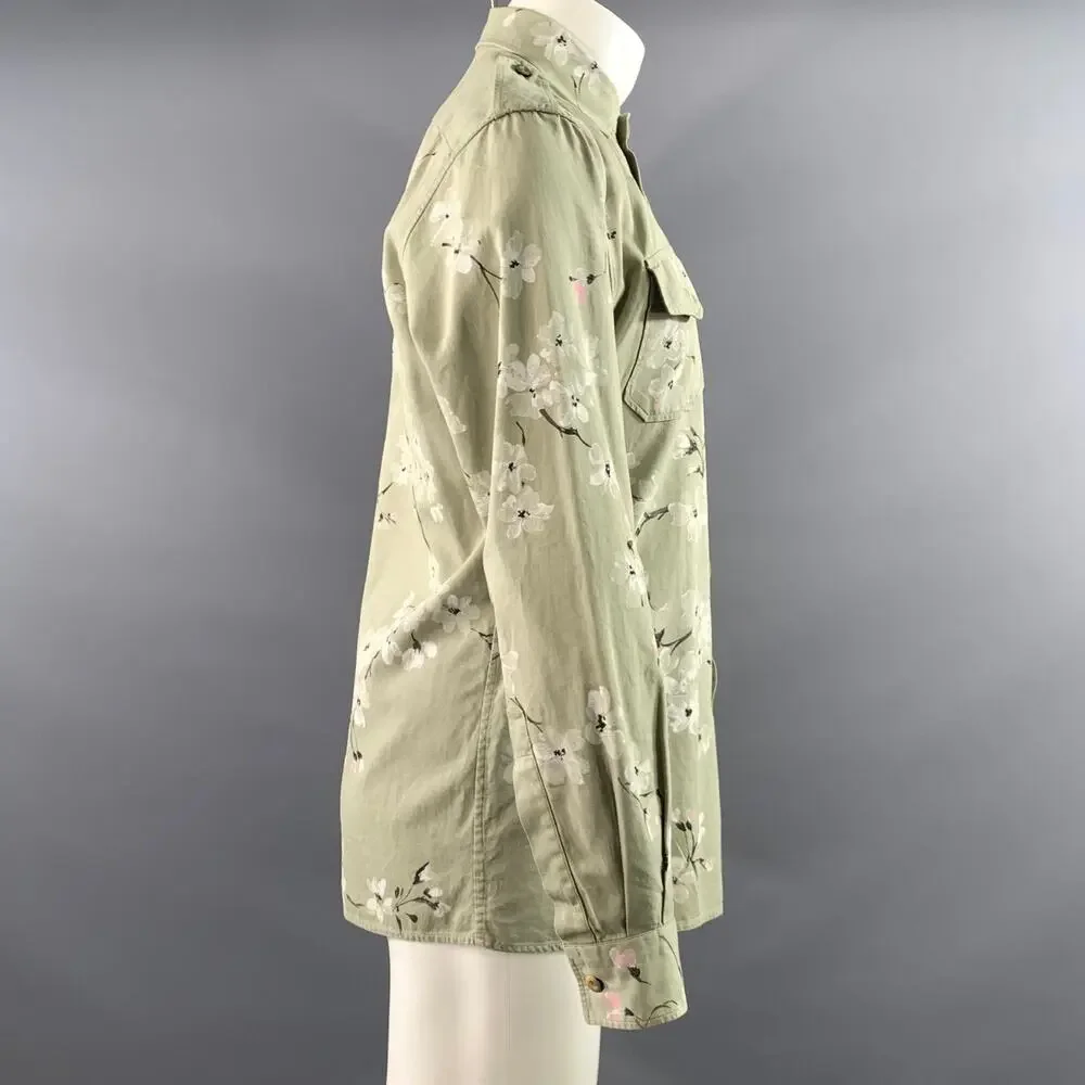 GUCCI Size M Green White & Black Hand Painted Cotton Patch Pockets Jacket